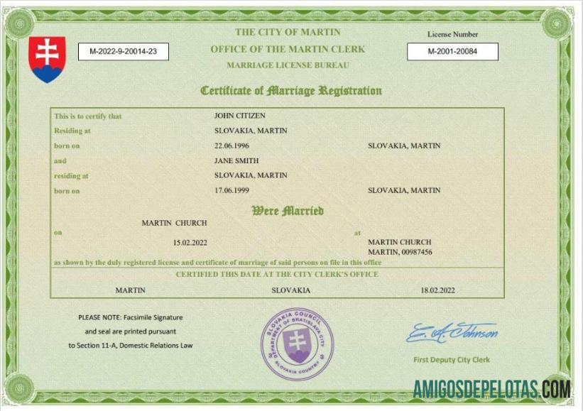 Para baixar modelo Word e PDF de certidão de casamento da Eslováquia